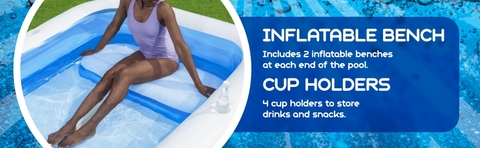 H2OGO! Rectangular Inflatable Family Pool 10 ft. x 6 ft. x 22 in. includes 2 inflatble benches and 4 cup holders