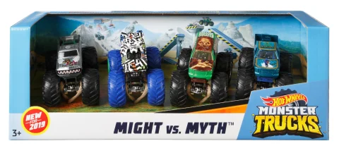 Hot Wheels Toy Monster Trucks 1:64 Scale 4-Pack, Styles May