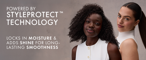 Two women with different hairstyles (curly and tied-up) along text about our technology.
