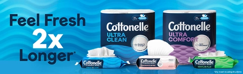 Feel fresh 2x longer with Cottonelle bath tissue