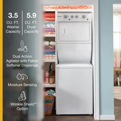 Whirlpool White Electric Stacked Washer Dryer Laundry Center 3.5 5.9 cu.ft. at Menards