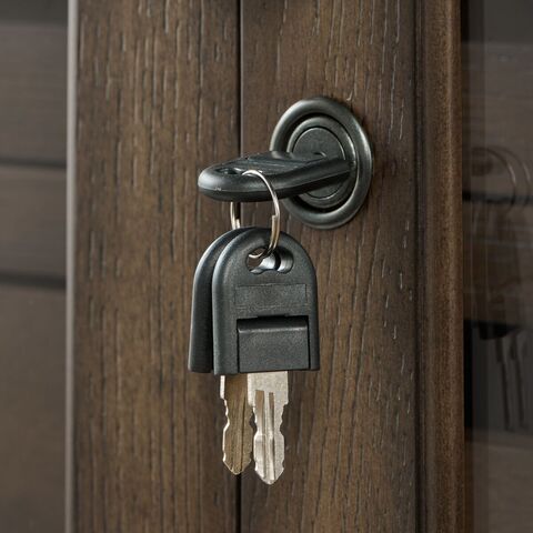 Close up of locking cabinet and key set