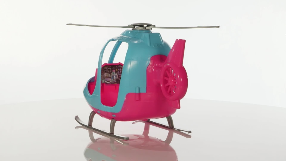 thumbnail video image 2 of Barbie Travel Pink and Blue Helicopter with Spinning Rotors, 2 of 7