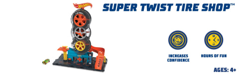 Hot Wheels City Super Twist Tire Shop Playset & 1:64 Scale Toy Car