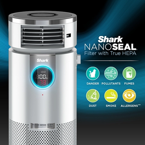 Shark 3 in 1 Air Purifier Heater Fan with NanoSeal HEPA Cleansense IQ Odor Lock for 500 Sq. Ft White HC455 Sam s Club