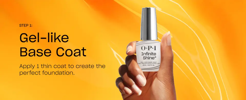 Step One apply Infinite Shine base coat in a thin coat to prep nails