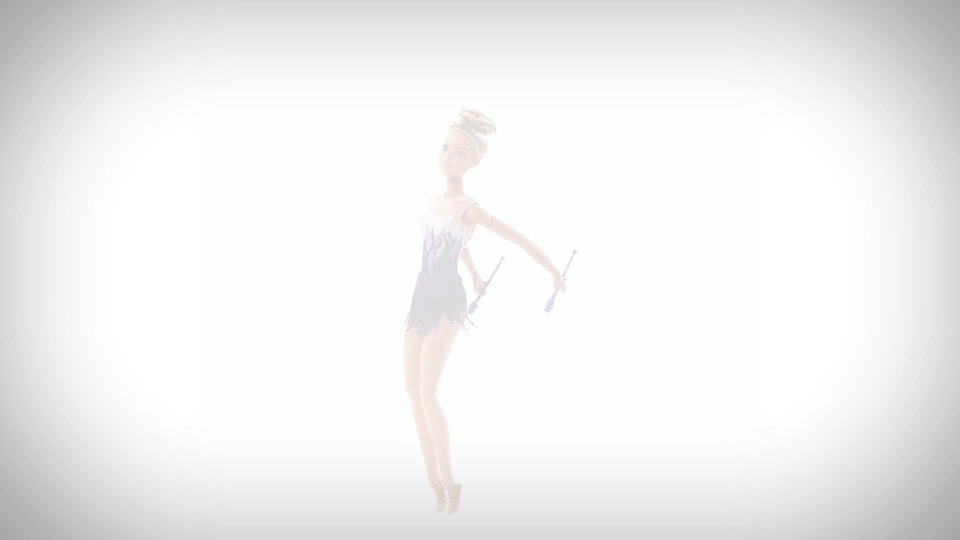 thumbnail video image 2 of Barbie Made To Move Rhythmic Gymnast Doll with Batons, 2 of 10