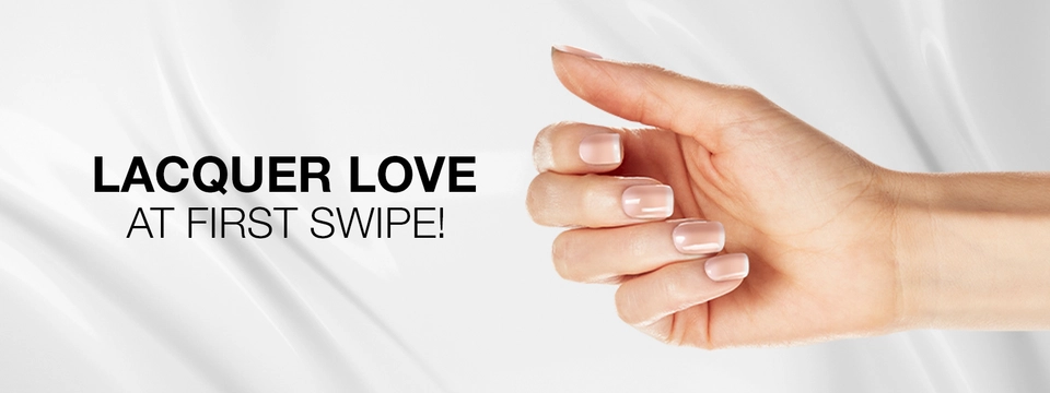 Banner featuring a hand model with polished, manicured nails.