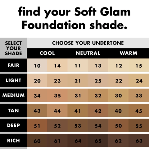 Soft Glam Satin Foundation Shade Chart