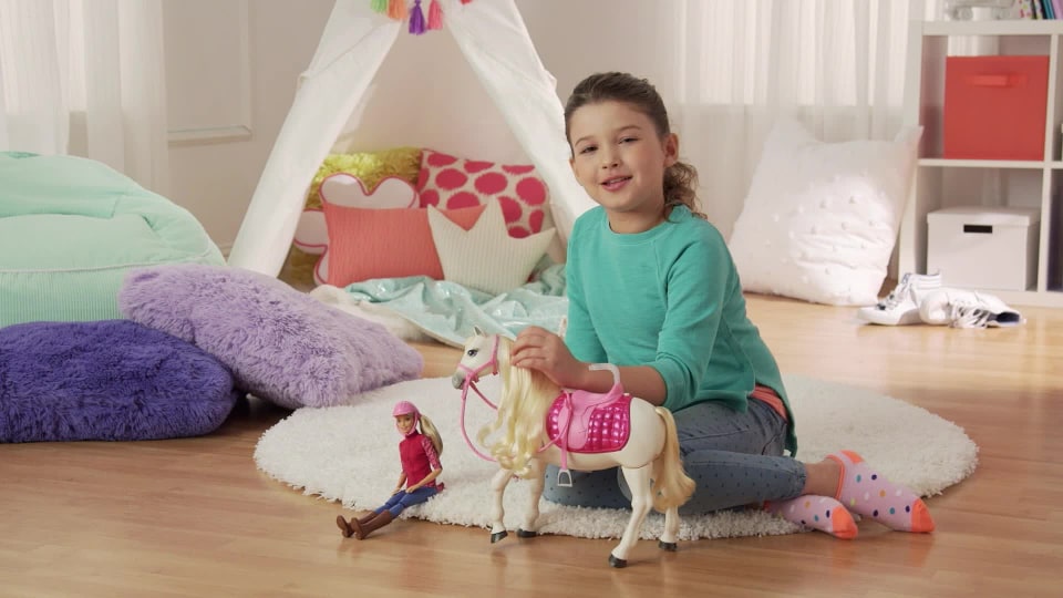 thumbnail video image 2 of Barbie DreamHorse & Blonde Doll, Interactive Toy with 30+ Reactions, 2 of 17