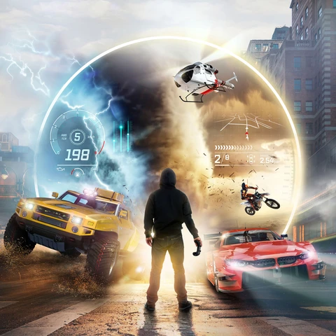 video game example with two cars crashing out of the screen