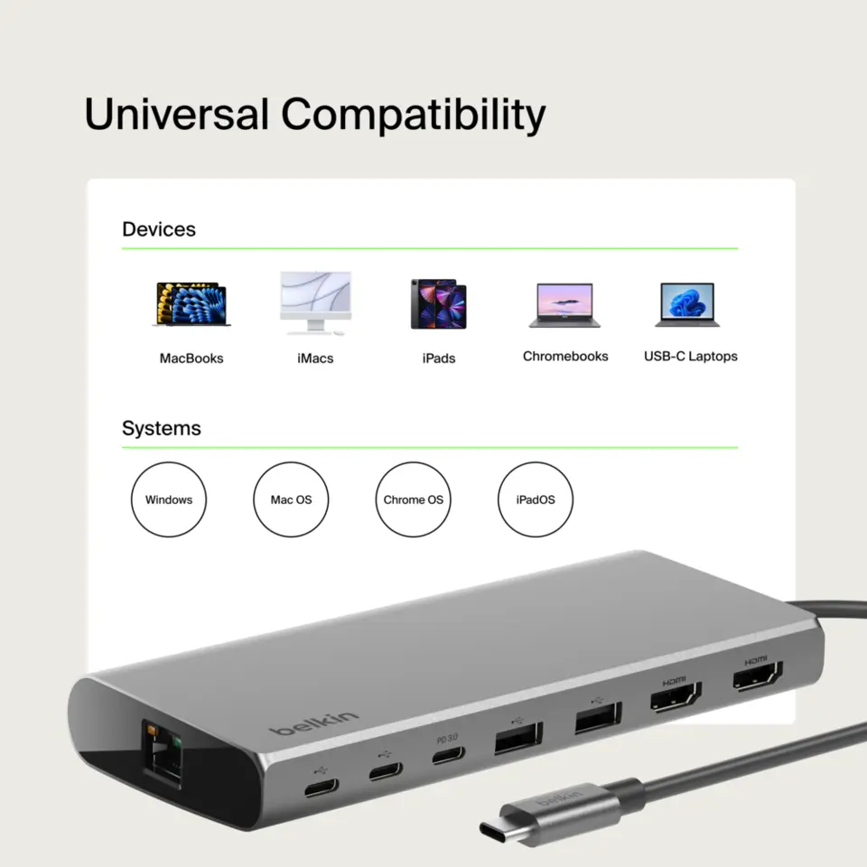 Belkin Connect Universal USB-C 8-in-1 Dual Display Core Hub - Thumbnail 5