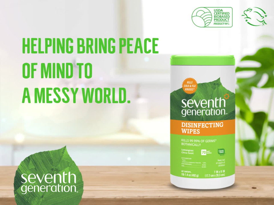 thumbnail video image 2 of Seventh Generation Disinfecting Wipes, Lemongrass Citrus, 70 Wipes​, 2 of 11