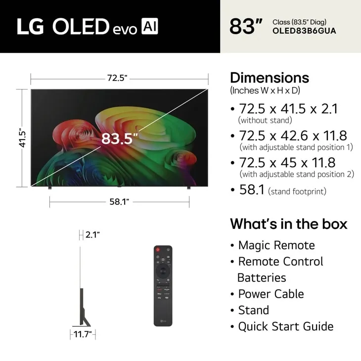 LG OLED B6 4K 83-Inch Smart TV - OLED83B6GUA | Abt