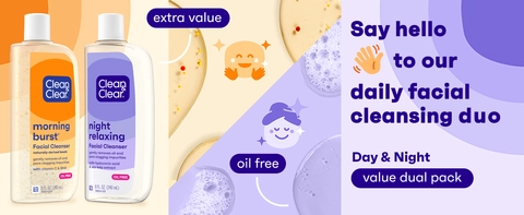 Close up of smooth product texture, happy emoji faces, extra value and oil free formula