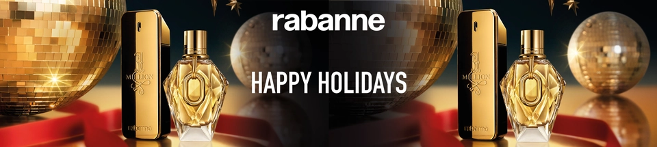 Rabanne holiday banner with 1 million eau de toilette and million gold for her eau de parfum