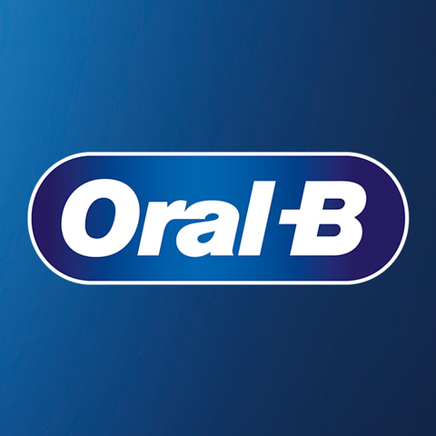Logo Oral-B sur fond bleu.