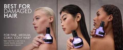 “Best for damaged hair; suitable for fine, medium, curly, coily, color‑treated or bleached hair.