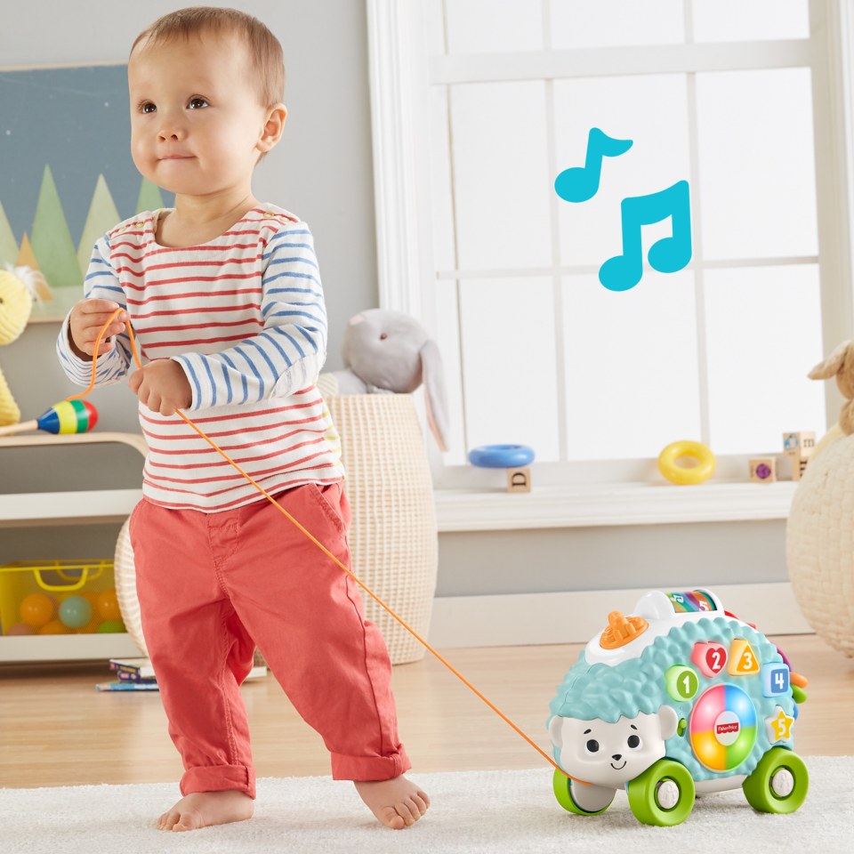 thumbnail video image 2 of Fisher-Price Linkimals Happy Shapes Hedgehog Baby Learning Pull Toy with Lights & Music, 2 of 7
