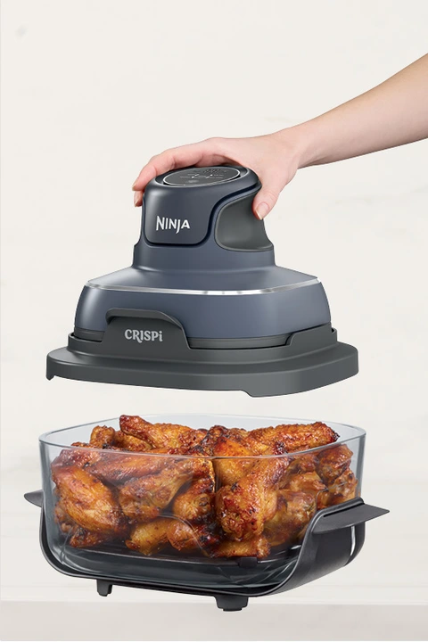 Ninja Crispi 4 in 1 Portable Glass Air Fryer Cooking System with 2 Glass Containers, Crisper Plates & Storage Lids Gray