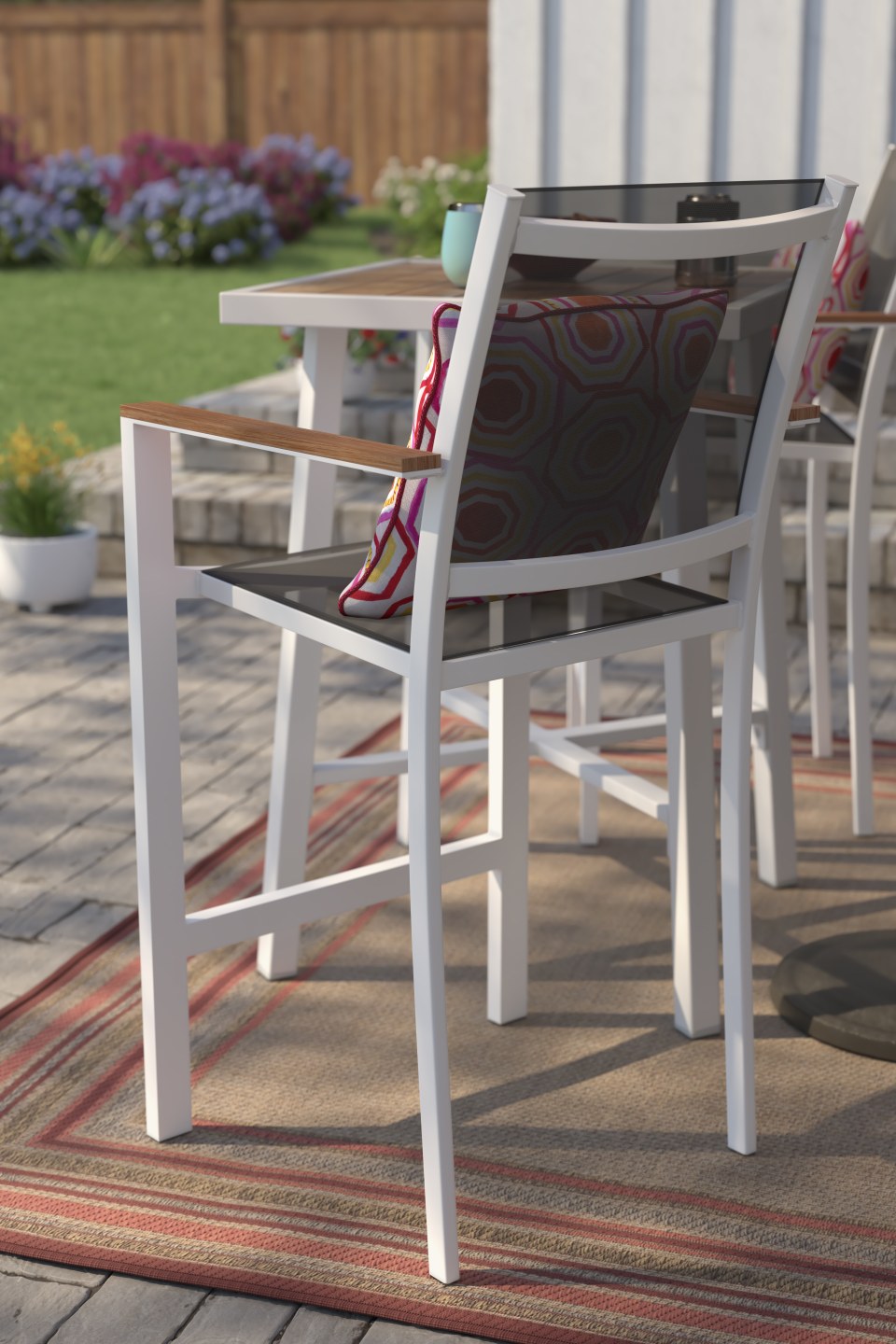 outdoor bistro table set bar height on Allen Roth Sagaponack 3pc Bistro Set 3 Piece White Frame Bar Height Patio Set With Black Bar Height In The Patio Dining Sets Department At Lowes Com