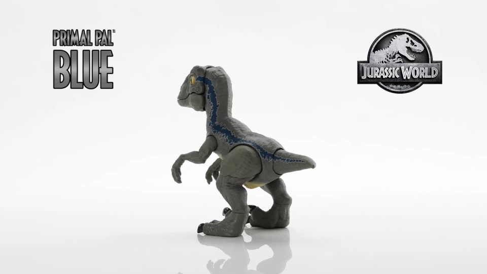 thumbnail video image 2 of Jurassic World Primal Pal Blue With Spring-Moving Action, Sound Effects And Articulation, 2 of 8