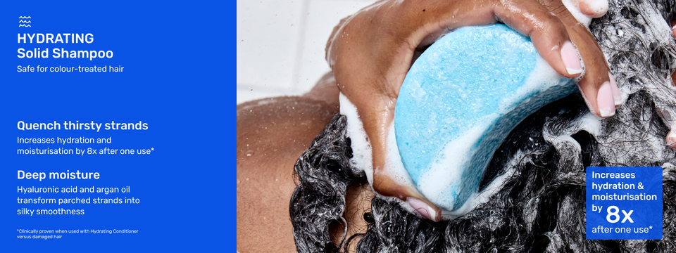 Image of Ethique Beauty&#39;s Hydrating Solid Shampoo in use with a medium lather.