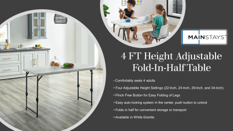 Walmart mainstays 4 foot deals fold in half table