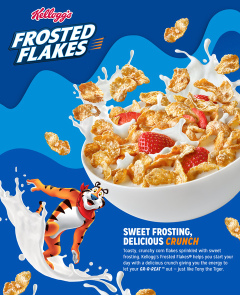 Kellogg's Frosted Flakes Cold Breakfast Cereal, 8 Vitamins and Minerals,  Kids Snacks, Family Size, Strawberry Milkshake, 23oz Box (1 Box)