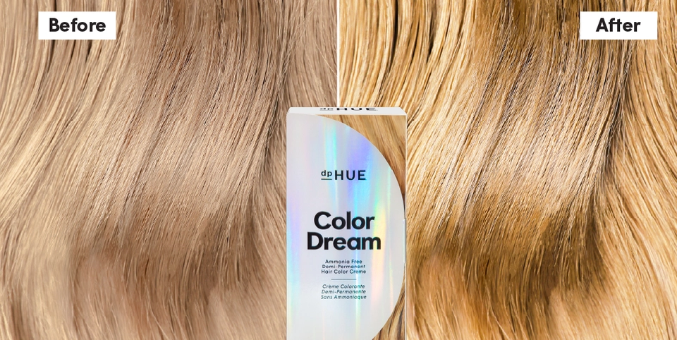 Color Dream demi-permanent hair color Before &amp; After in shade Golden Blonde | dpHUE