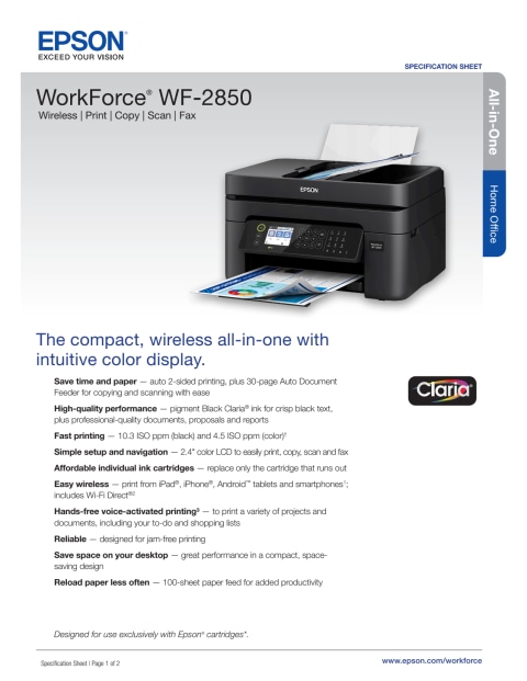 Epson Workforce Wf 2850 Wireless All In One Color Inkjet Printer 8304
