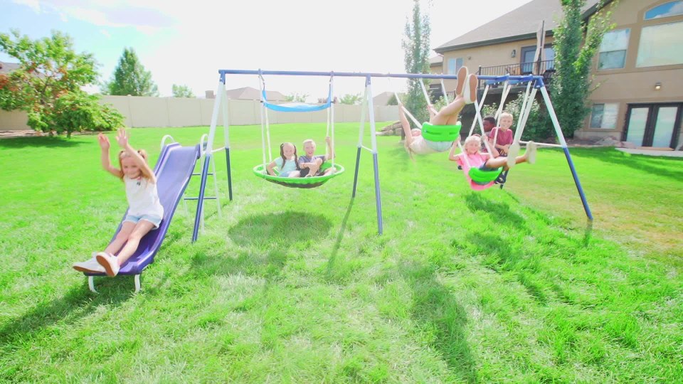 Sportspower Outdoor Rosemead Metal Swing Set with Roman Glider, Saucer