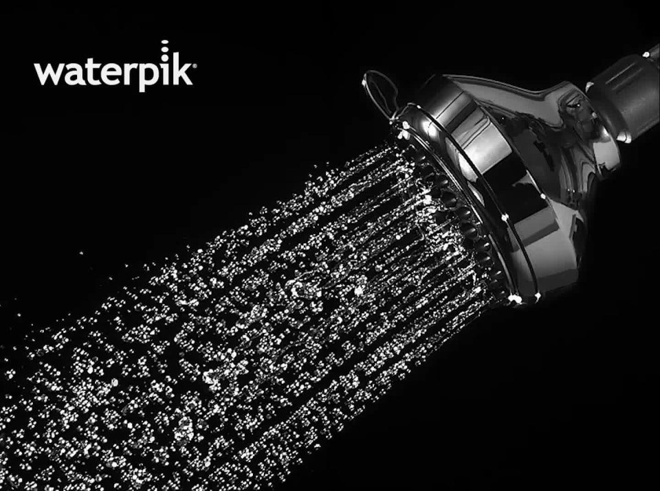 thumbnail video image 2 of (2 pack) Waterpik 6-Mode Powerspray+ Fixed Mount Shower, Chrome 1.8 GPM VSA-623E, 2 of 13