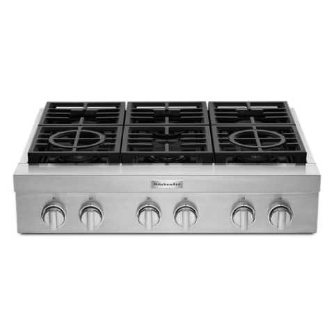 KitchenAid 36 in. 5-Burner Natural Gas Cooktop with Griddle, Simmer Burner  & Power Burner - Stainless Steel