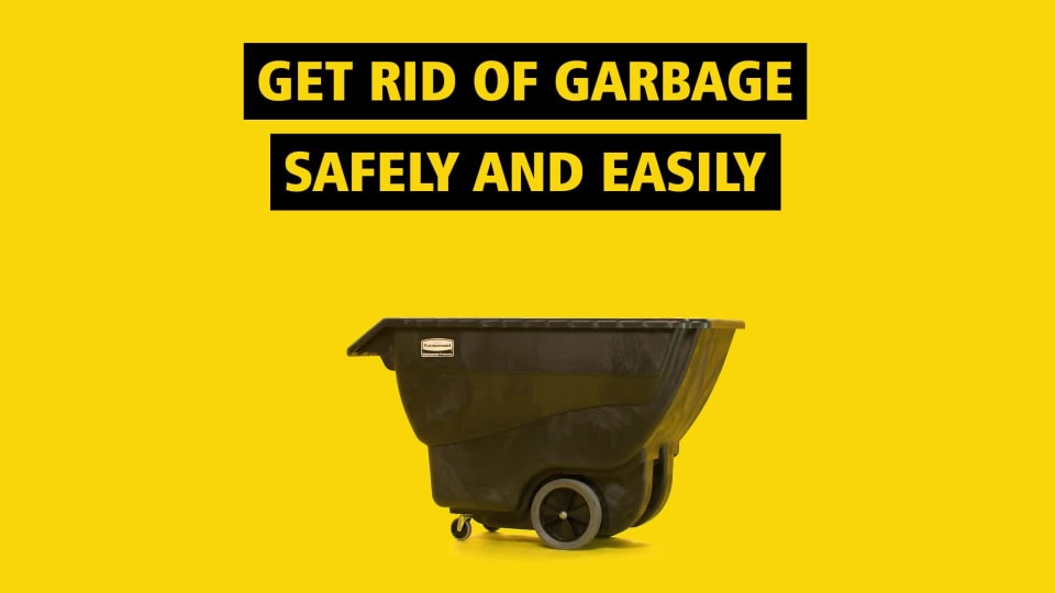 thumbnail video image 2 of Rubbermaid Commercial Rotomolded Tilt Truck Rectangular Plastic 450-lb Cap. Black 1304BLA, 2 of 9