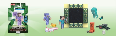 Set of 2 - Minecraft Build-A-Portal 3.25-in Figures - (Zombified Piglin +  Steve) 