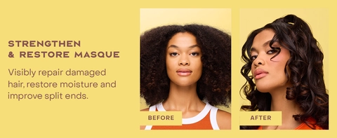 2 images of the same woman before &amp; after applying our treatment for healthy-looking hair.