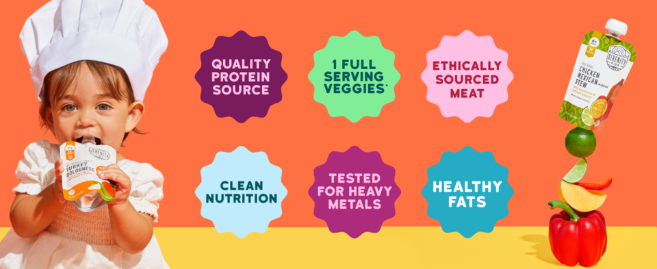 thumbnail video image 3 of (12 pack) Serenity Kids Stage 2 Organic Free Range Chicken Baby Food with Peas & Carrots, 3.5oz Pouch, 3 of 11