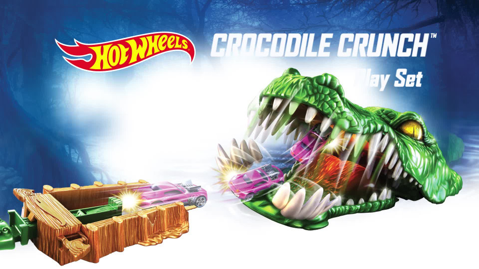 thumbnail video image 2 of Hot Wheels Crocodile Crunch Play Set, 2 of 8