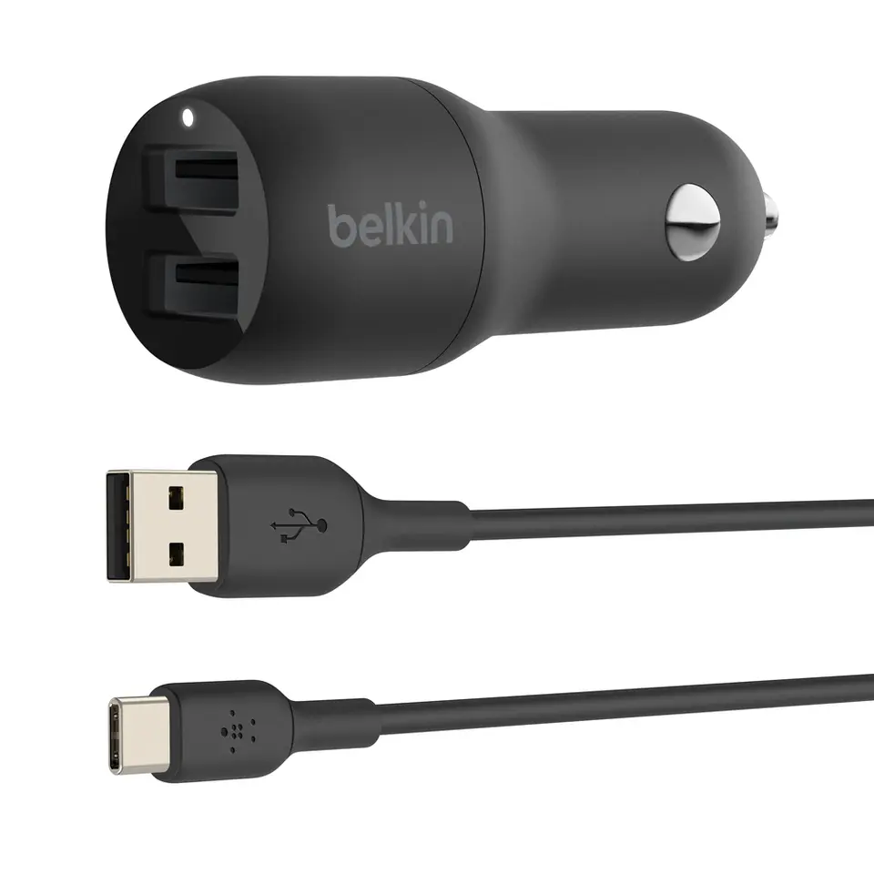 Belkin BOOST↑CHARGE Dual USB A Car Charger 24W + USB A to USB C Cable Black CCE001bt1MBK