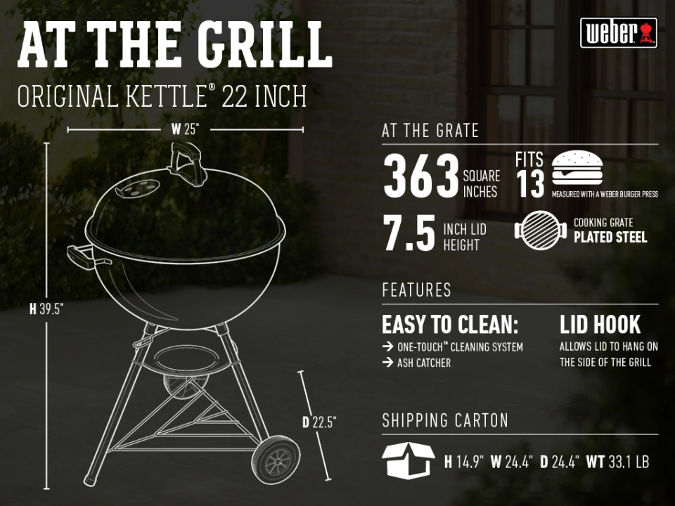 Weber 22 1/2 Inch Black One-Touch Silver Kettle Charcoal