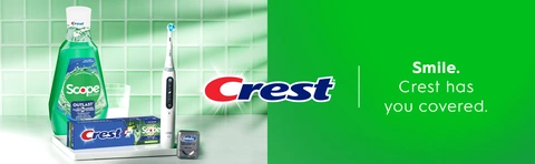 Make your oral care routine full with Scope Outlast Fresh Mint, iO toothbrush, Crest Plus Scope Outlast toothpaste and Glide.