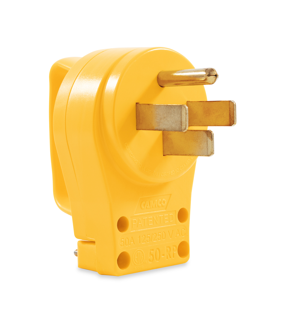 thumbnail video image 2 of Camco 55255 Heavy Duty RV 50 AMP Male Plug Replacement with Power Grip Handle, 2 of 19