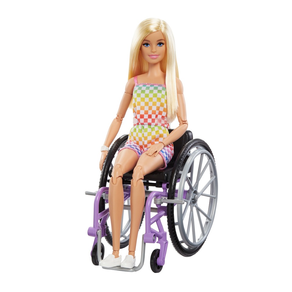 thumbnail video image 2 of Barbie Fashionistas Doll #194 with Wheelchair and Ramp, Rainbow Romper with Accessories, 2 of 7