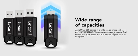 Lexar JumpDrive S80 128GB USB 3.1 Type A Flash Drive, Black
