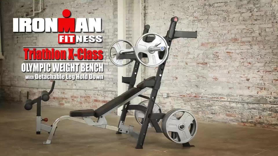 IRONMAN Triathlon X-Class Olympic Weight Bench with Detachable Leg Hold ...