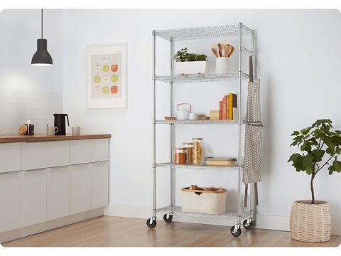 TRINITY EcoStorage 5-Tier Wire Shelving Rack with Wheels