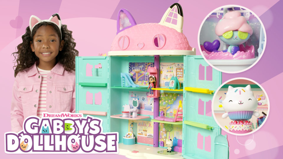 Gabby's Dollhouse, Gabby's Purrfect Casa de muñecas con 15 piezas,  incluyendo figuras de juguete, muebles, accesorios y sonidos, juguetes para  niños a