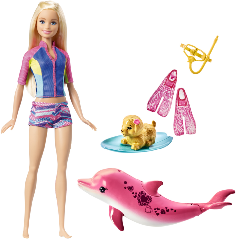 Barbie Dolphin Magic Snorkel Fun Friends Swim Barbie's Beach