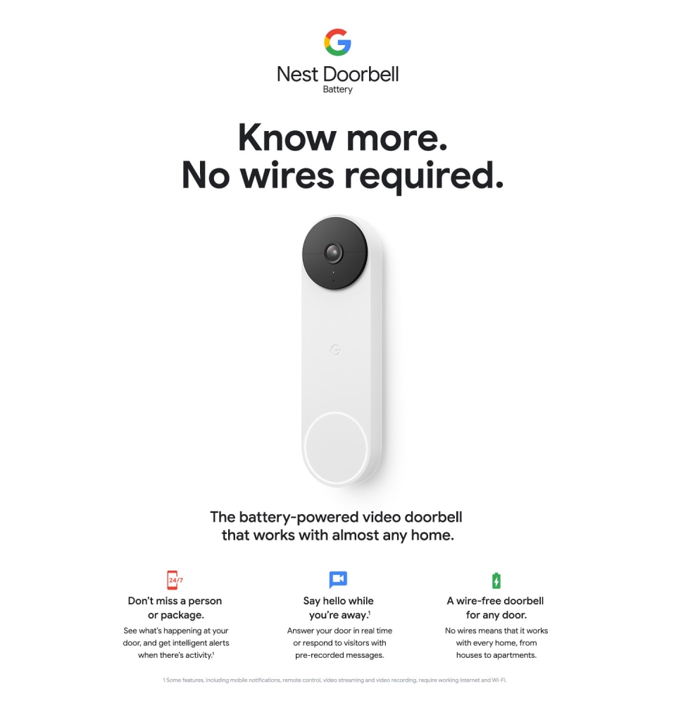 Google Nest Video Doorbell - Battery-Powered - White GA01318-CA | RONA